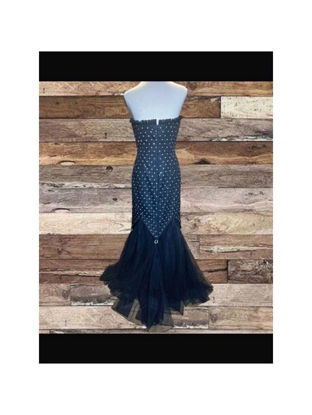 Vintage Y2K Strapless Sequin Mermaid Gown Black Tulle Formal Dress sz 10 - Picture 5 of 10